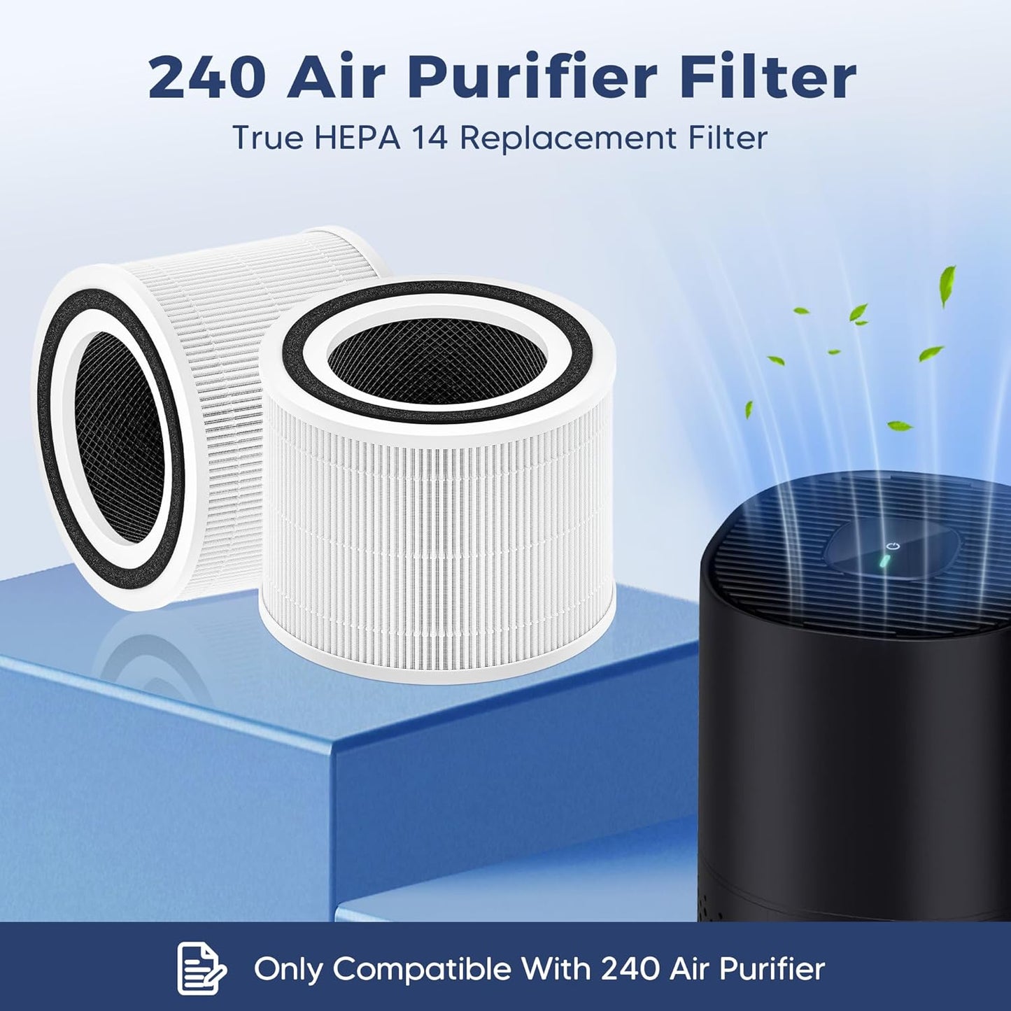 240 Replacement Filter Compatible with PURO 240 Air Purifier,3-in-1 Filtration System with True HEPA H14 and Activated Carbon, Pack of 2