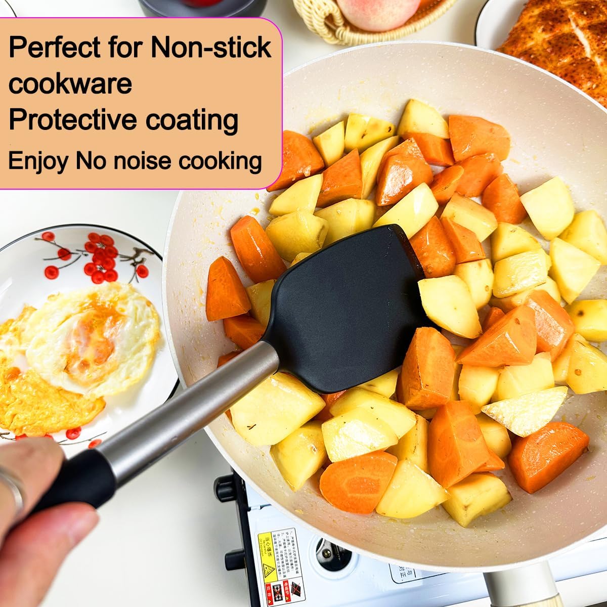 5Pcs Silicone Spatula Heat Resistant Long Large Spatulas Set for Nonstick Cookware, Rubber Pancake Fish Turner Spatula for Kitchen Use Silicone Cooking Kitchen Utensils Set Black