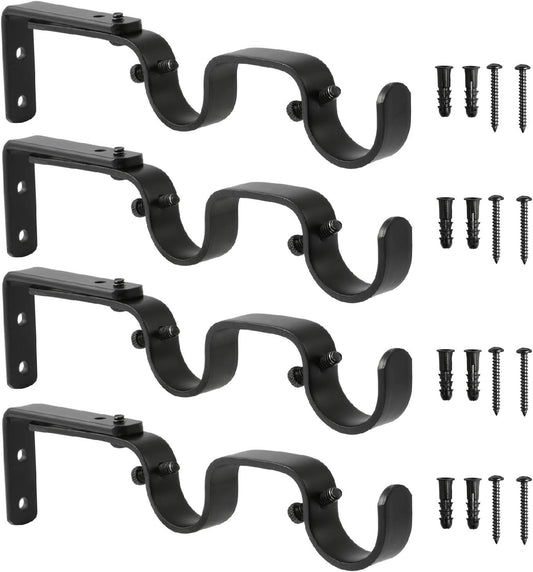 Heavy Duty Curtain Rod Brackets - Adjustable Double Rod Holders, 1 Inch (4 PCS, Black)