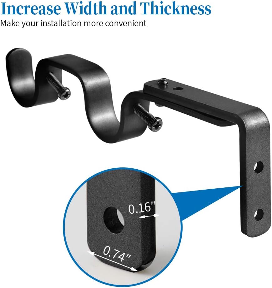 Heavy Duty Curtain Rod Brackets - Adjustable Double Rod Holders, 1 Inch (4 PCS, Black)