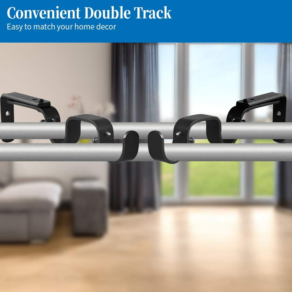 Heavy Duty Curtain Rod Brackets - Adjustable Double Rod Holders, 1 Inch (4 PCS, Black)