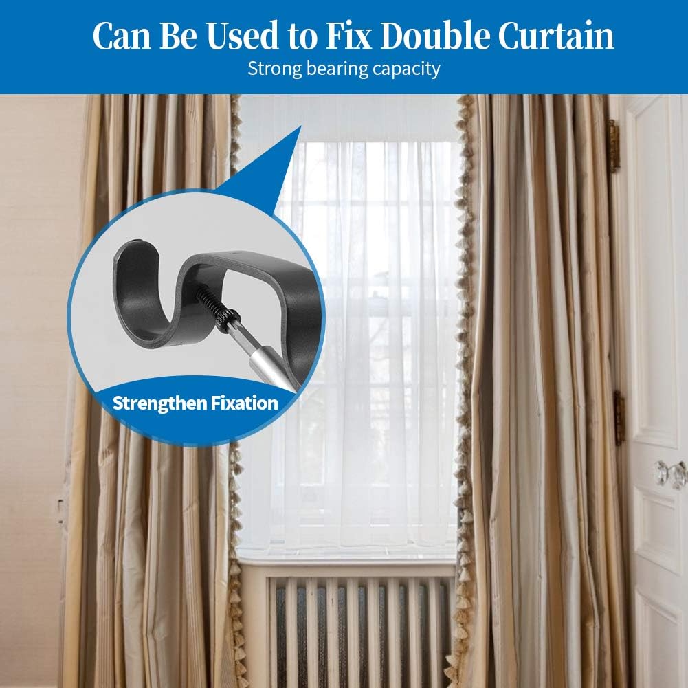 Heavy Duty Curtain Rod Brackets - Adjustable Double Rod Holders, 1 Inch (4 PCS, Black)