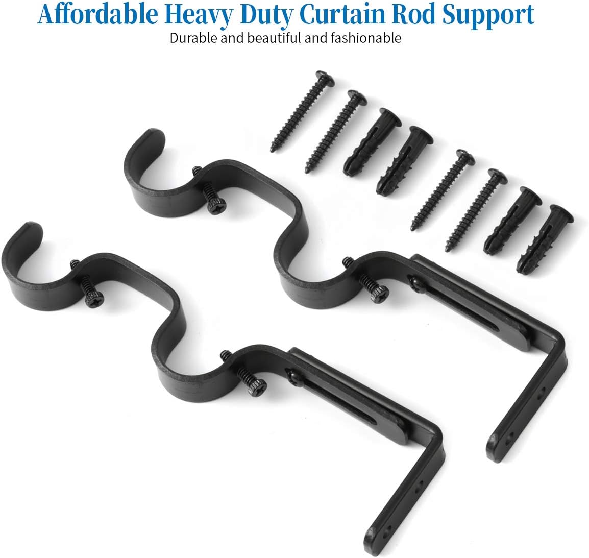 Heavy Duty Curtain Rod Brackets - Adjustable Double Rod Holders, 1 Inch (4 PCS, Black)