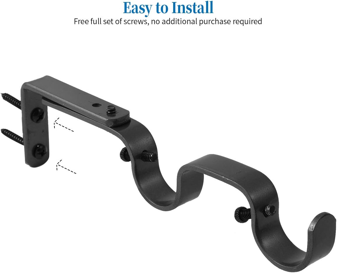 Heavy Duty Curtain Rod Brackets - Adjustable Double Rod Holders, 1 Inch (4 PCS, Black)