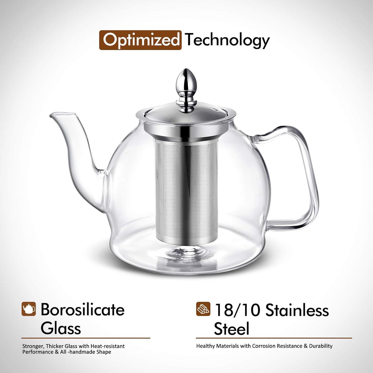 1000ml Glass Teapot with Removable Infuser, Stovetop Safe Tea Kettle, Blooming and Loose Leaf Tea Maker Set