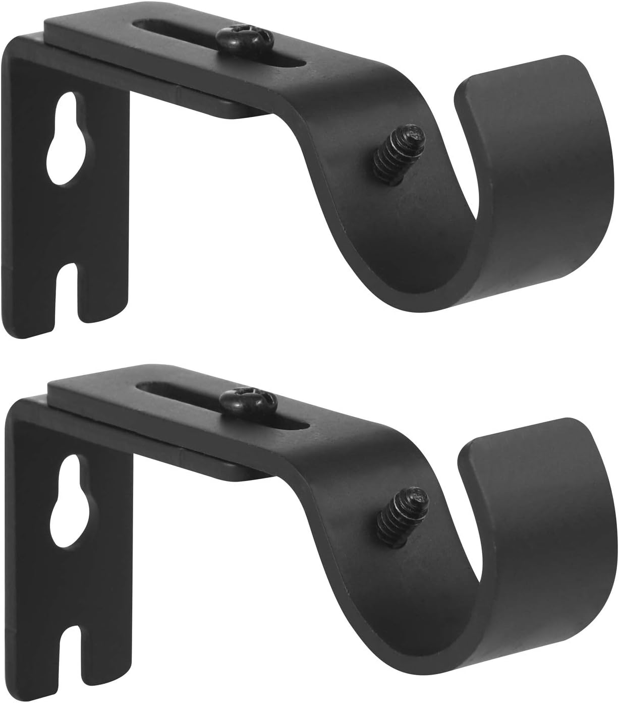 Adjustable 1 Inch Curtain Rod Brackets, Black Iron Wall Mounts, 2 Pack