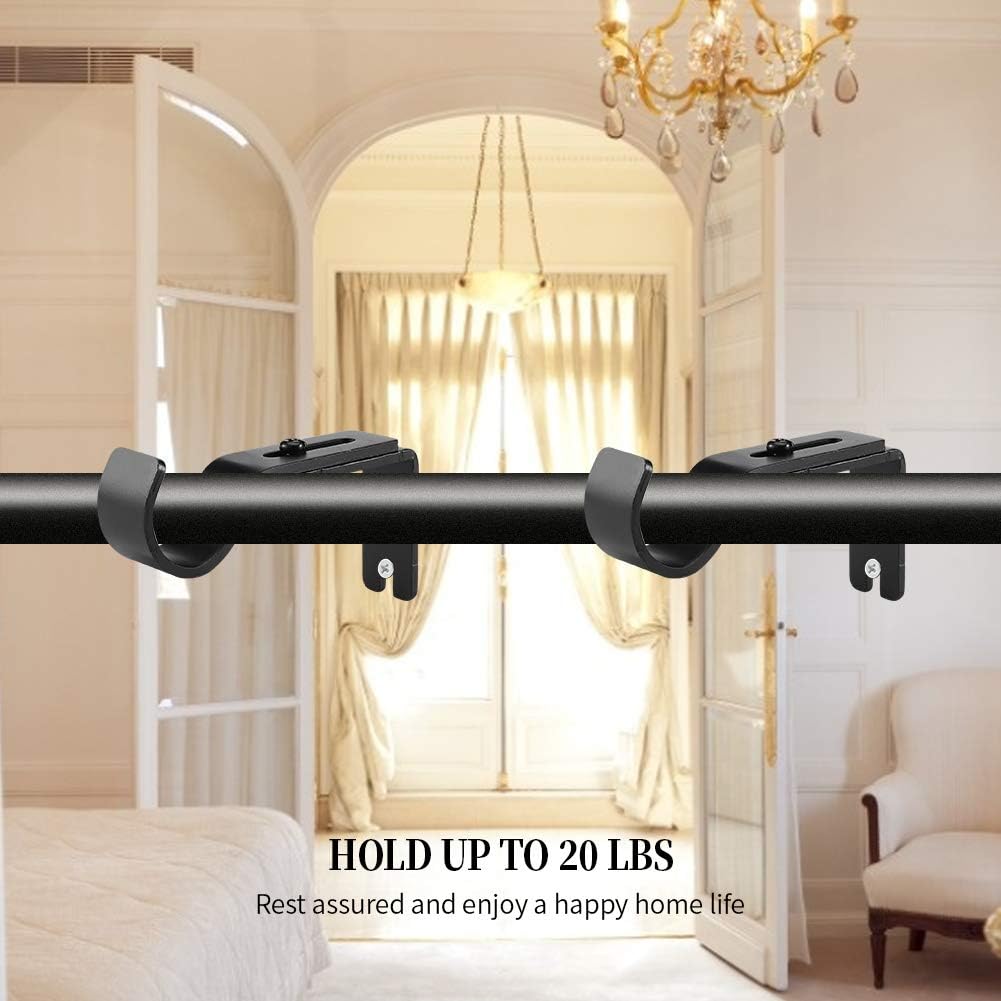 Adjustable 1 Inch Curtain Rod Brackets, Black Iron Wall Mounts, 2 Pack