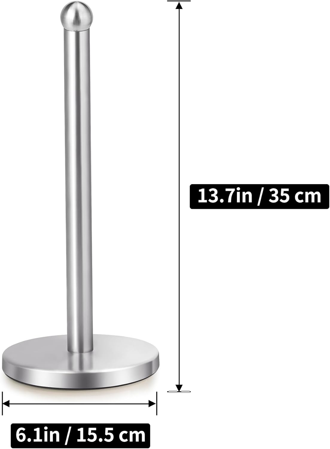 Paper Towel Holder Countertop, Paper Towel Holder with Solid Weighted Base, for Standard and Large Size Rolls (Silver)