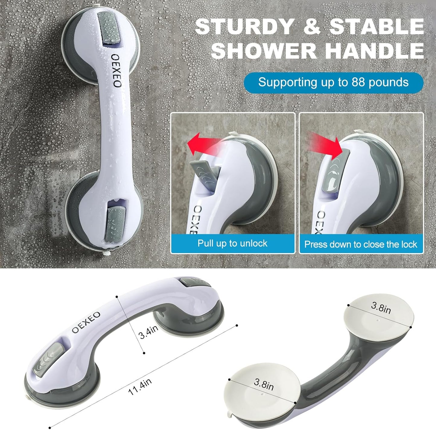 2PCS Grab Bars for Bathroom - Shower Handle - Grab Bars for Bathtubs and Showers - Safety Hand Rail Support for Tub, Handicap, Elderly, Injury, Kid, Senior Assist Bath Handle, Non Skid