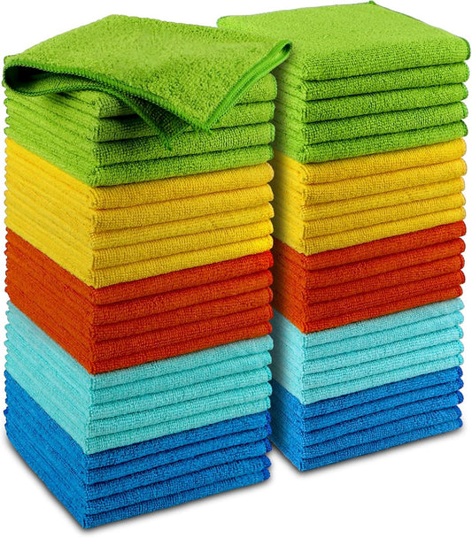 Microfiber Cleaning Cloths-50PK, Microfiber Towels for Cars, Premium All-Purpose Car Cloth, Dusting Cleaning Rags, Absorbent Towels for SUVs, House, Kitchen, Window, Gift-12×12"
