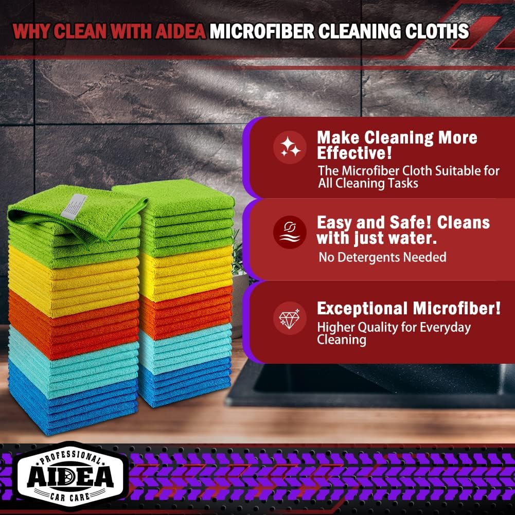 Microfiber Cleaning Cloths-50PK, Microfiber Towels for Cars, Premium All-Purpose Car Cloth, Dusting Cleaning Rags, Absorbent Towels for SUVs, House, Kitchen, Window, Gift-12×12"