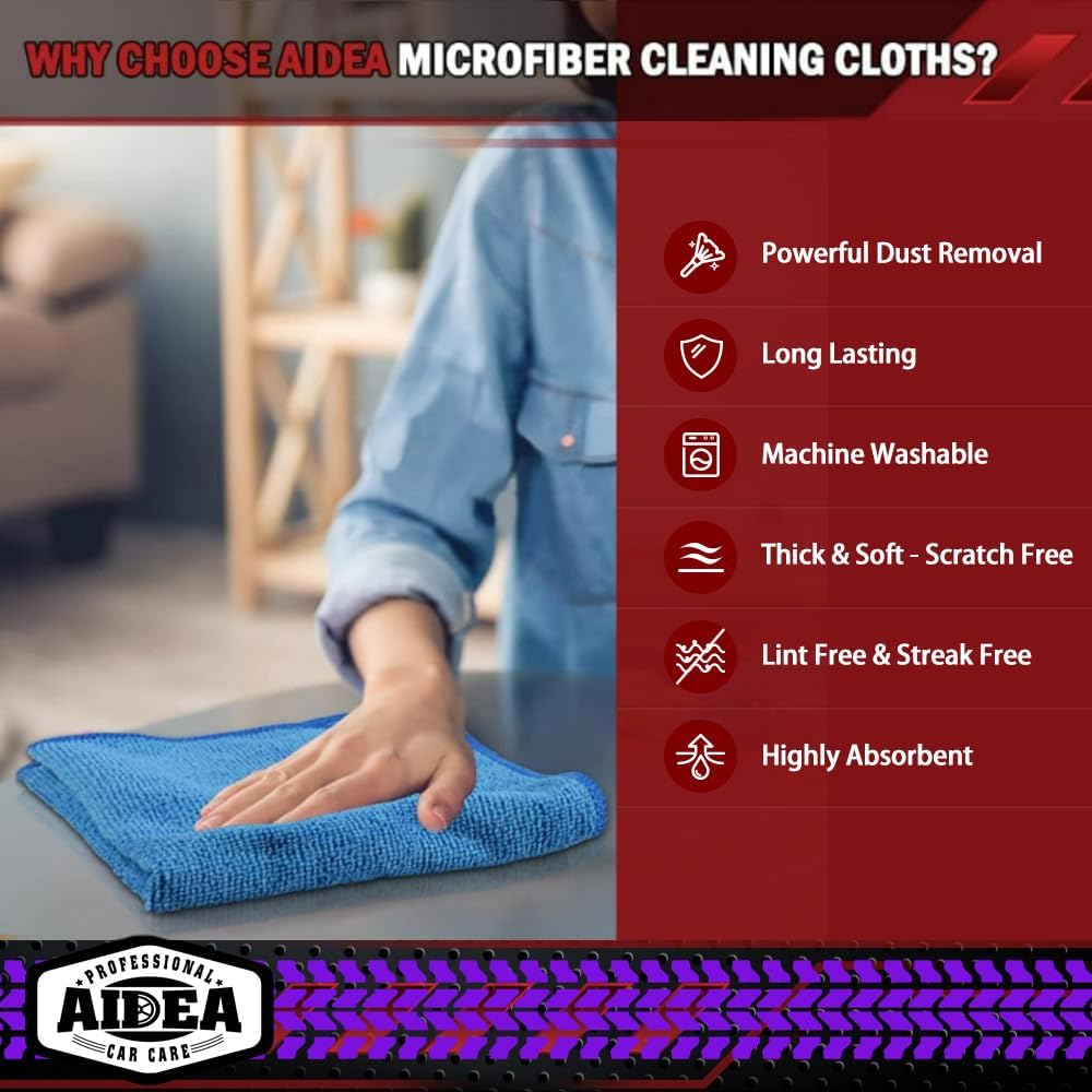Microfiber Cleaning Cloths-50PK, Microfiber Towels for Cars, Premium All-Purpose Car Cloth, Dusting Cleaning Rags, Absorbent Towels for SUVs, House, Kitchen, Window, Gift-12×12"