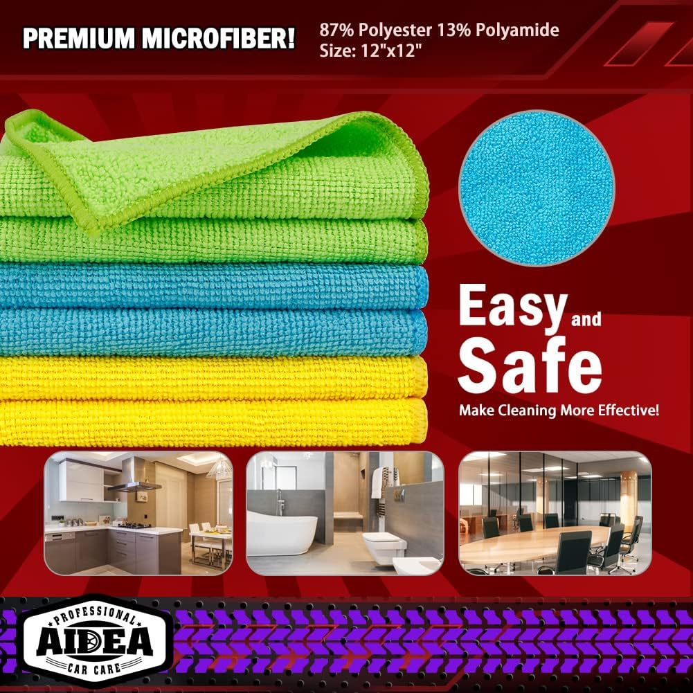 Microfiber Cleaning Cloths-50PK, Microfiber Towels for Cars, Premium All-Purpose Car Cloth, Dusting Cleaning Rags, Absorbent Towels for SUVs, House, Kitchen, Window, Gift-12×12"