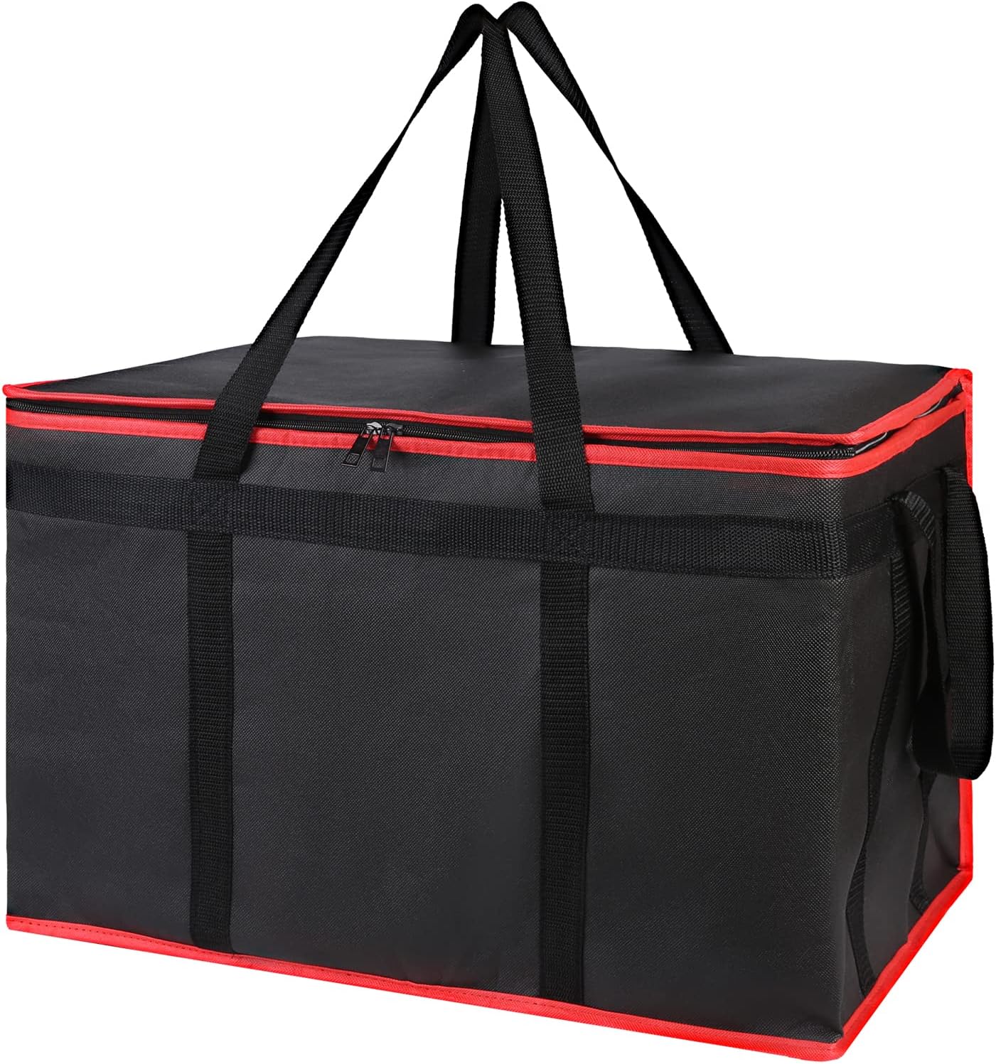 Insulated Food Delivery Bag - Hot & Cold Meal Carrier, Catering/Doordash Pizza Warmer, Grocery Tote, Cooler Bag for Parties (Black-Red, 1Pk), Ideal for Food Warming Transport