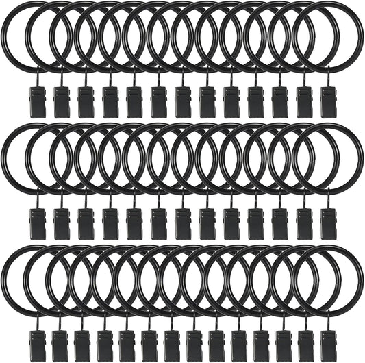 40 Pcs Curtain Hooks, 1.5 inch Curtain Rings, Rustproof Curtain Rings with Clips, Metal Solid Curtain Clips with Rings, Decorative Vintage Curtain Hooks for Drapes, Black