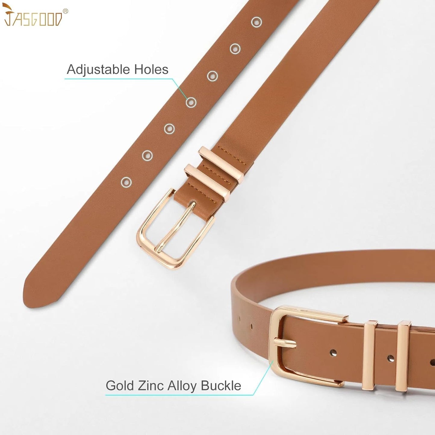 3 Pack Women's Leather Belts for Jeans Pants Dresses Fashion Ladies Gold/Sliver Buckle Leather Belts