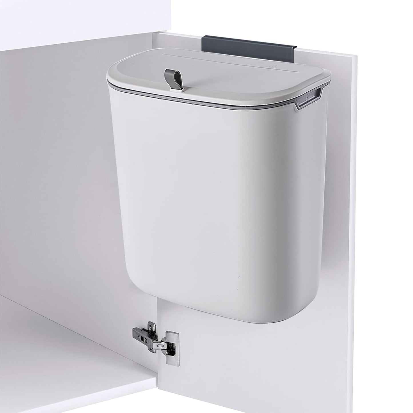 Compost Bin, 2.5 Gallon Hanging Trash Can with Lid, Kitchen Cabinet Door Under Sink Plastic Garbage Can Wall Mounted Slide Open, White