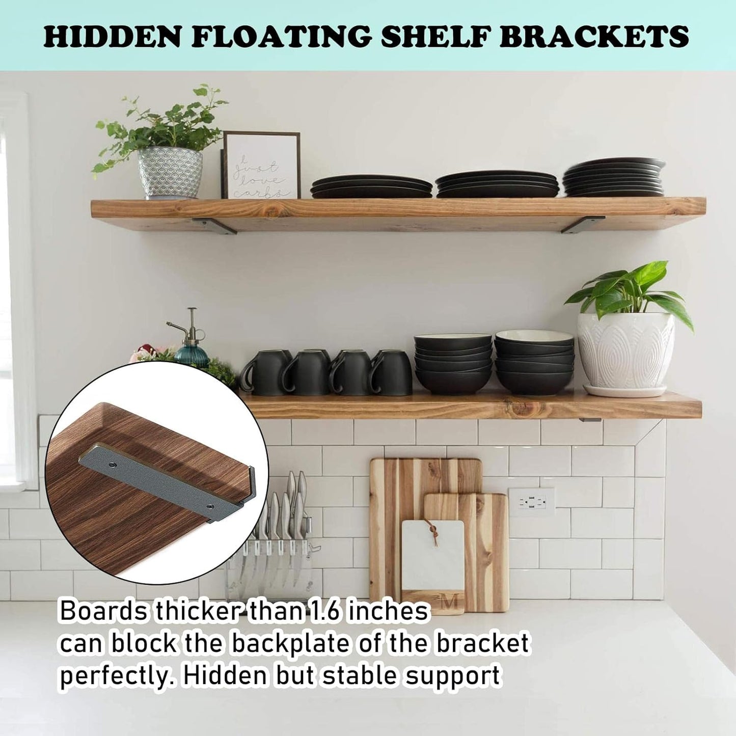 Heavy Duty Floating Shelf Brackets - 1/5 Inch Thick Industrial Black Metal L Brackets, Premium Solid Steel Shelf Supports for Shelves - 5 Inch Heavy Floating Shelves Hardware (4Pcs)