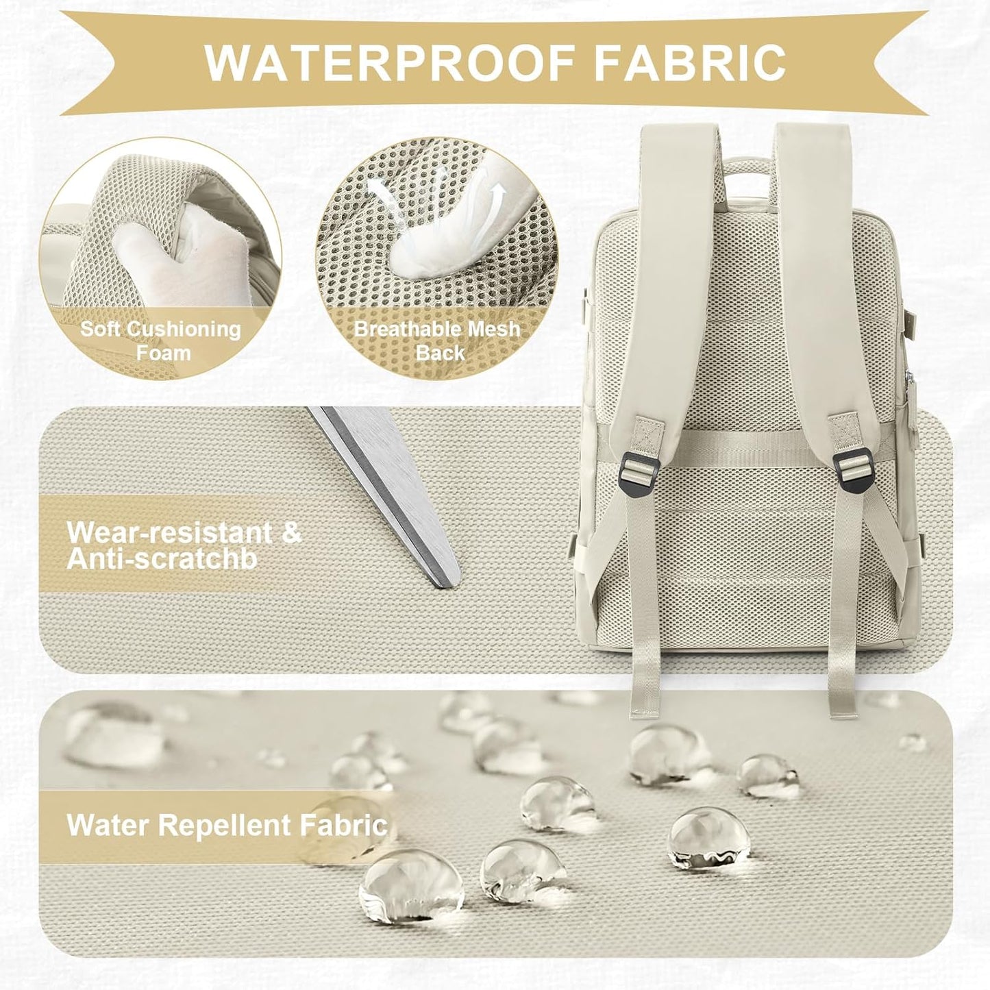 Cabin Bags for Travel, Underseat Carry on Hand Luggage Backpack for Women Airplane Approved Travel Backpack Personal Item Travel Bag 14 inch Laptop Backpack for Business Casual Work Beige