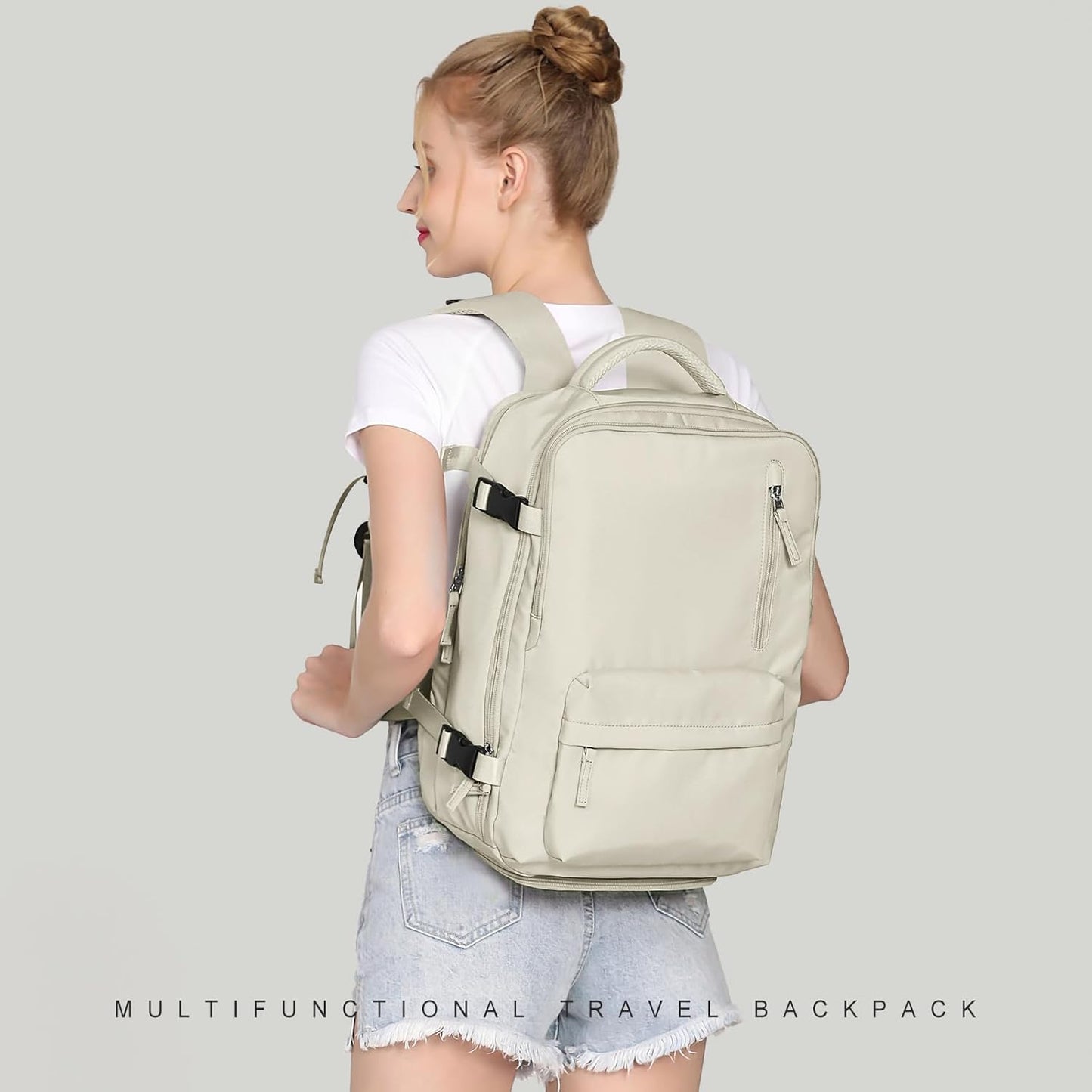 Cabin Bags for Travel, Underseat Carry on Hand Luggage Backpack for Women Airplane Approved Travel Backpack Personal Item Travel Bag 14 inch Laptop Backpack for Business Casual Work Beige