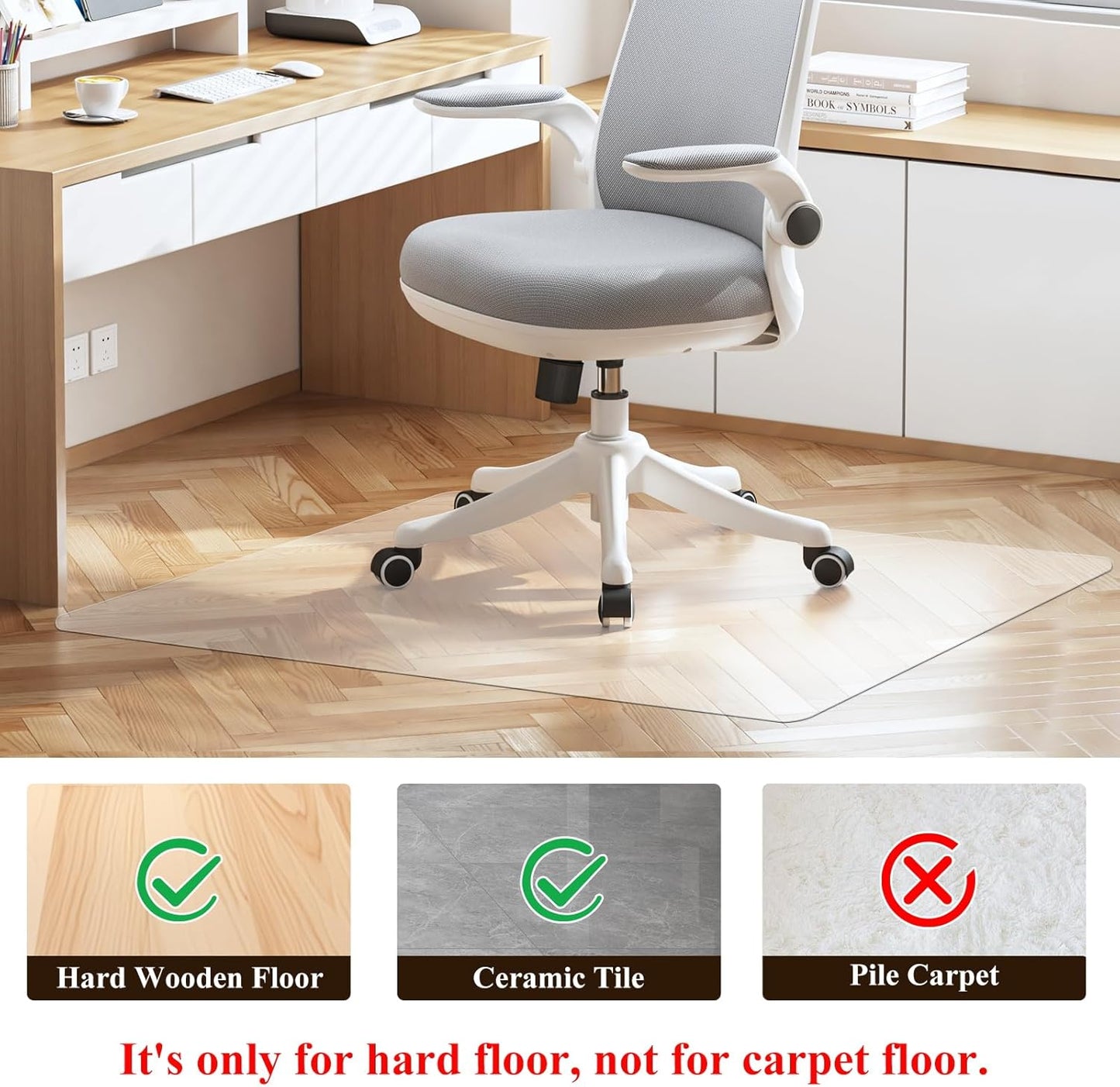 Office Chair Mat for Hard Wood Floors - 30"x48" Heavy Duty Anti-Slip Hardwood Floor Protector Rug - Easy Clean