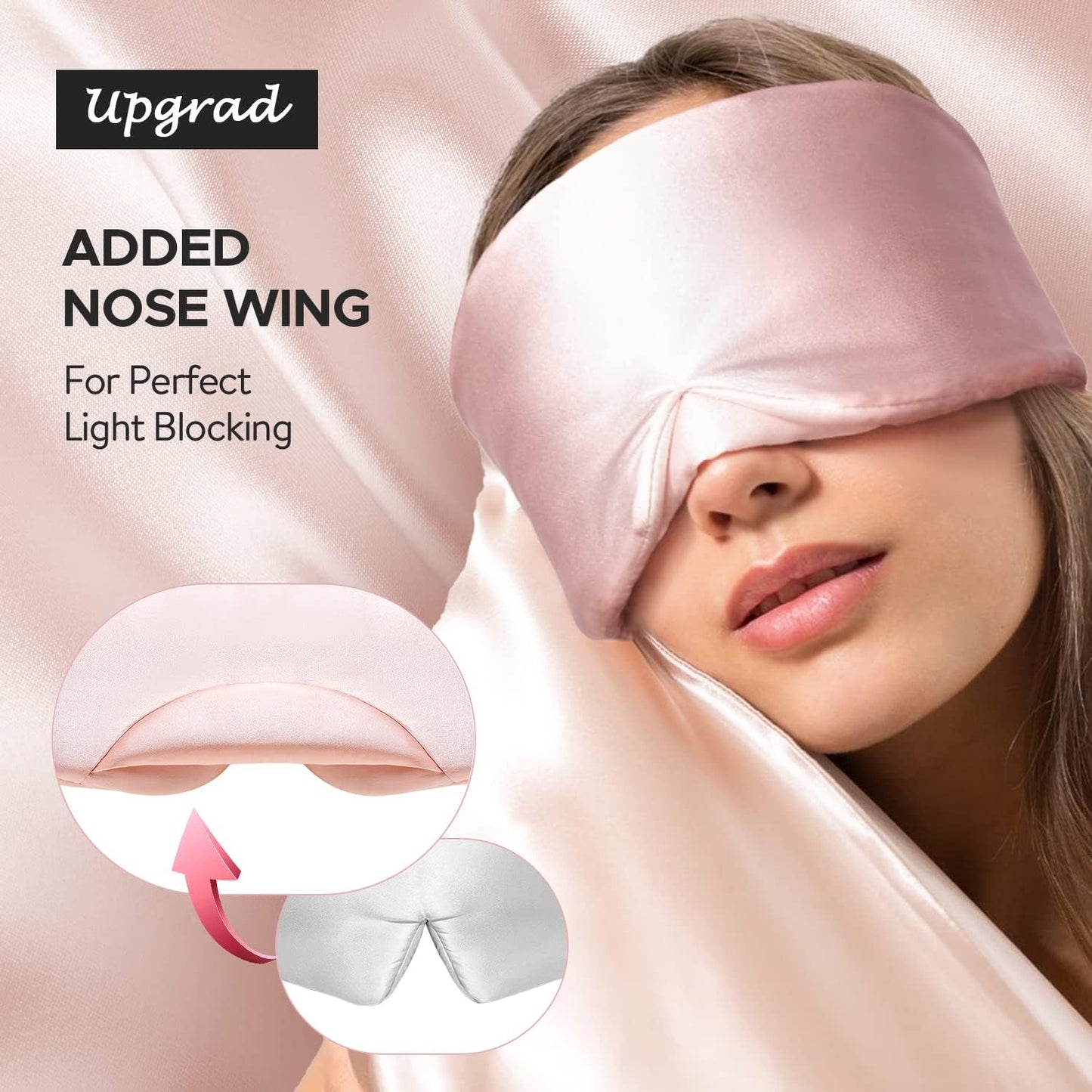 Silk Sleep Mask for Side Sleeper, Eye Mask Sleeping for Women Men 100% 22 Momme Pure Mulberry Silk, Face-Hugging Padded Silk Eye Cover for Sleeping with Adjustable Band (Pink)