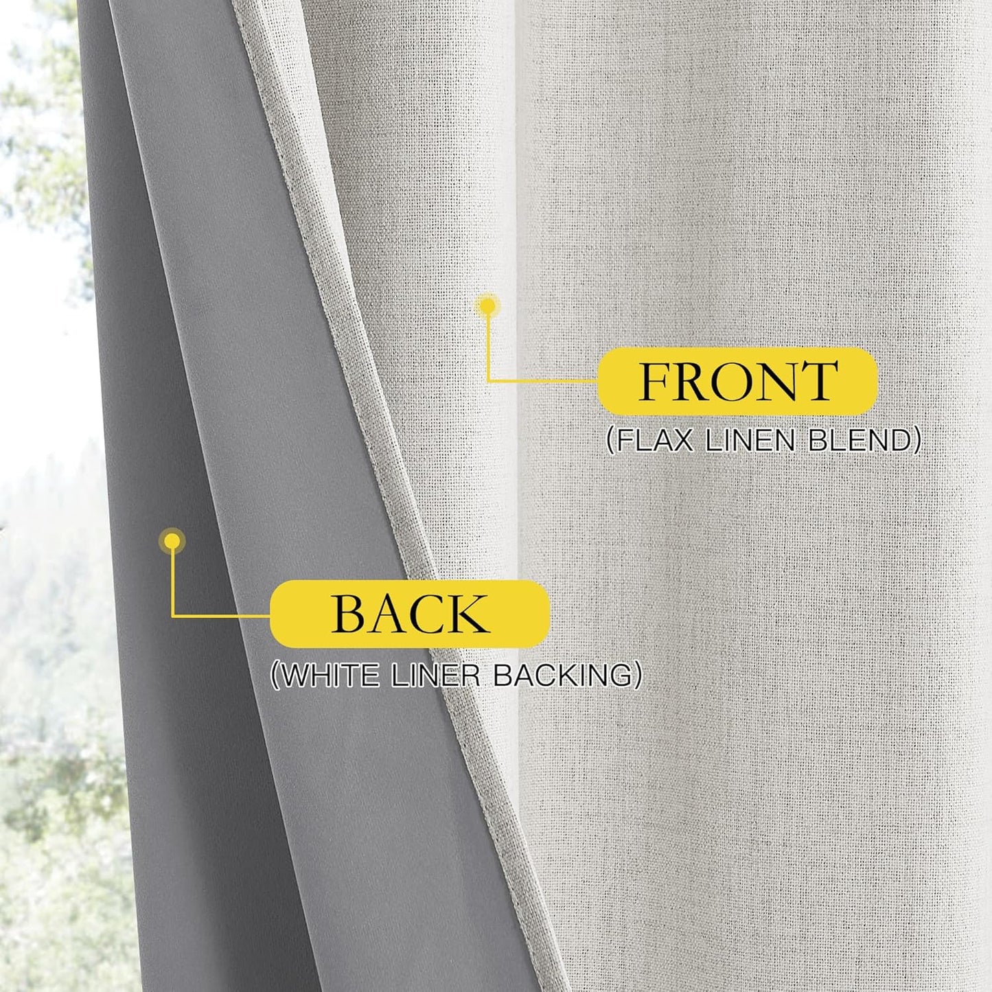Snowbound Vintage Linen 100% Blackout Curtains for Living Room,Thermal Insulated Curtains 63" Long,Noise Reducing Window Treatment Drapes for Hall Room,52" Wide Per Panel,Set of 2