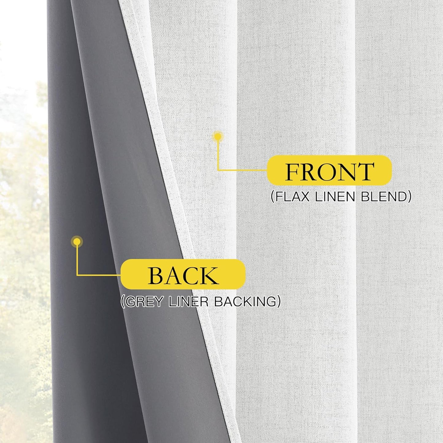 100% Absolutely Blackout Linen Curtains with Thermal Insulated White Liner,Greyish White,52" Wide,84" Length Energy Saving Curtains for Living Room 2 Panels Set,Vertical Blinds