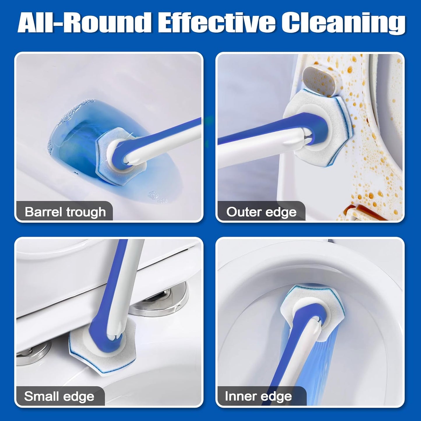Disposable Toilet Brush with 48PCS Wand Cleaner Refills, Wall Mounted Toilet Bowl Brush Holder Set, Bathroom Cleaning System for Sink Bathtub Wash Basin (Blue)