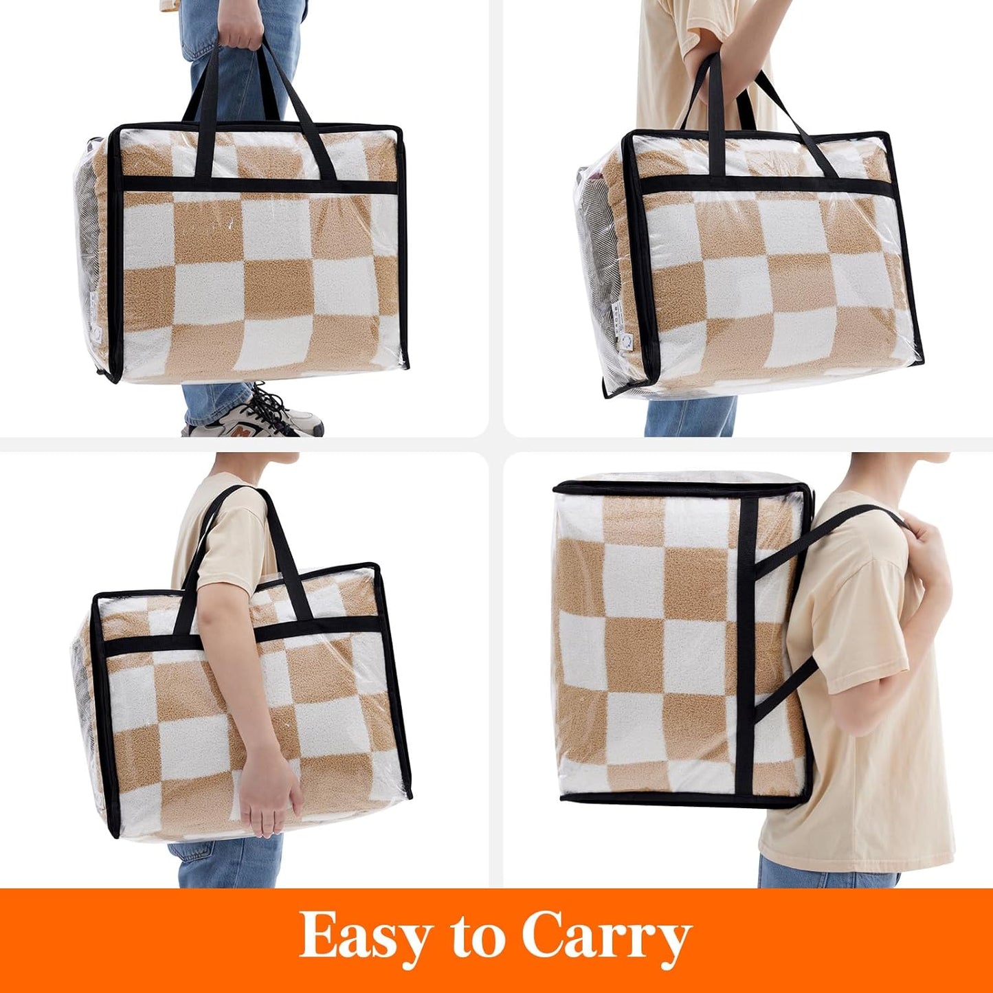4 Pack Clear Clothes Storage Bags, 40L Plastic Blanket Storage Bags, Vinyl Foldable Moving Bags with Zipper, Closet Organizers and Storage Containers for Bedding, Duvet, Comforter