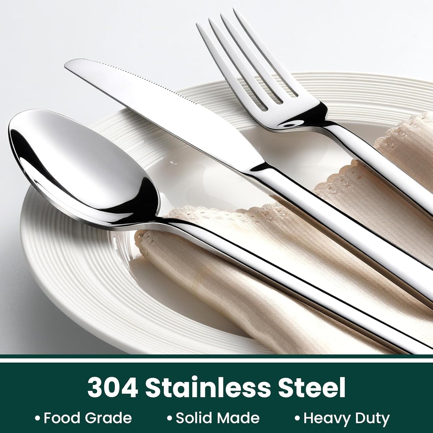 Premium 40-Piece Silverware Set for 8, 18/10 Stainless Steel Flatware Cutlery Set with Forks, Knives, Spoons, Durable and Elegant Design Utensils Tableware - Heavy Duty, Dishwasher Safe