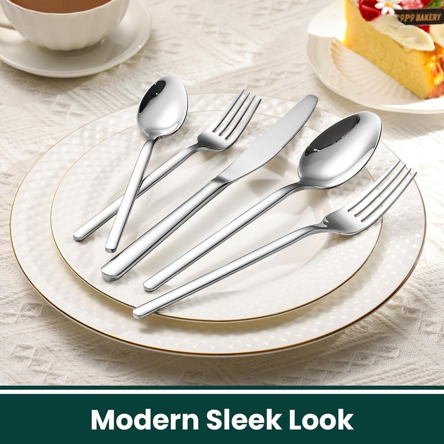 Premium 40-Piece Silverware Set for 8, 18/10 Stainless Steel Flatware Cutlery Set with Forks, Knives, Spoons, Durable and Elegant Design Utensils Tableware - Heavy Duty, Dishwasher Safe