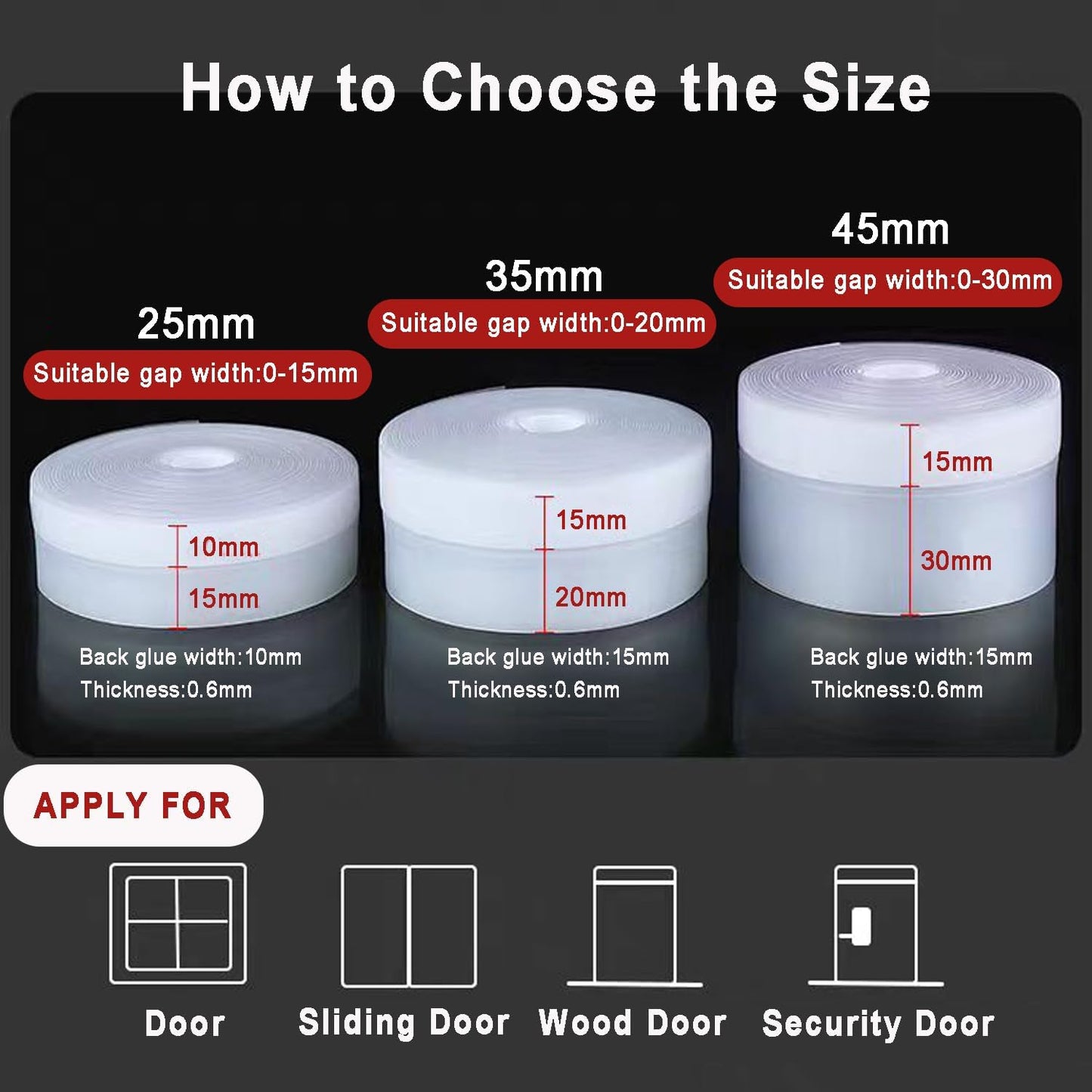 32.8FT Silicone Weather Stripping Door Seal Strip, No Residue Glass Shower Door Seal Strip Under Door Draft Stopper Silicone Sealing Tape for Doors Windows Shower Glass Gap,Transparent,35MM