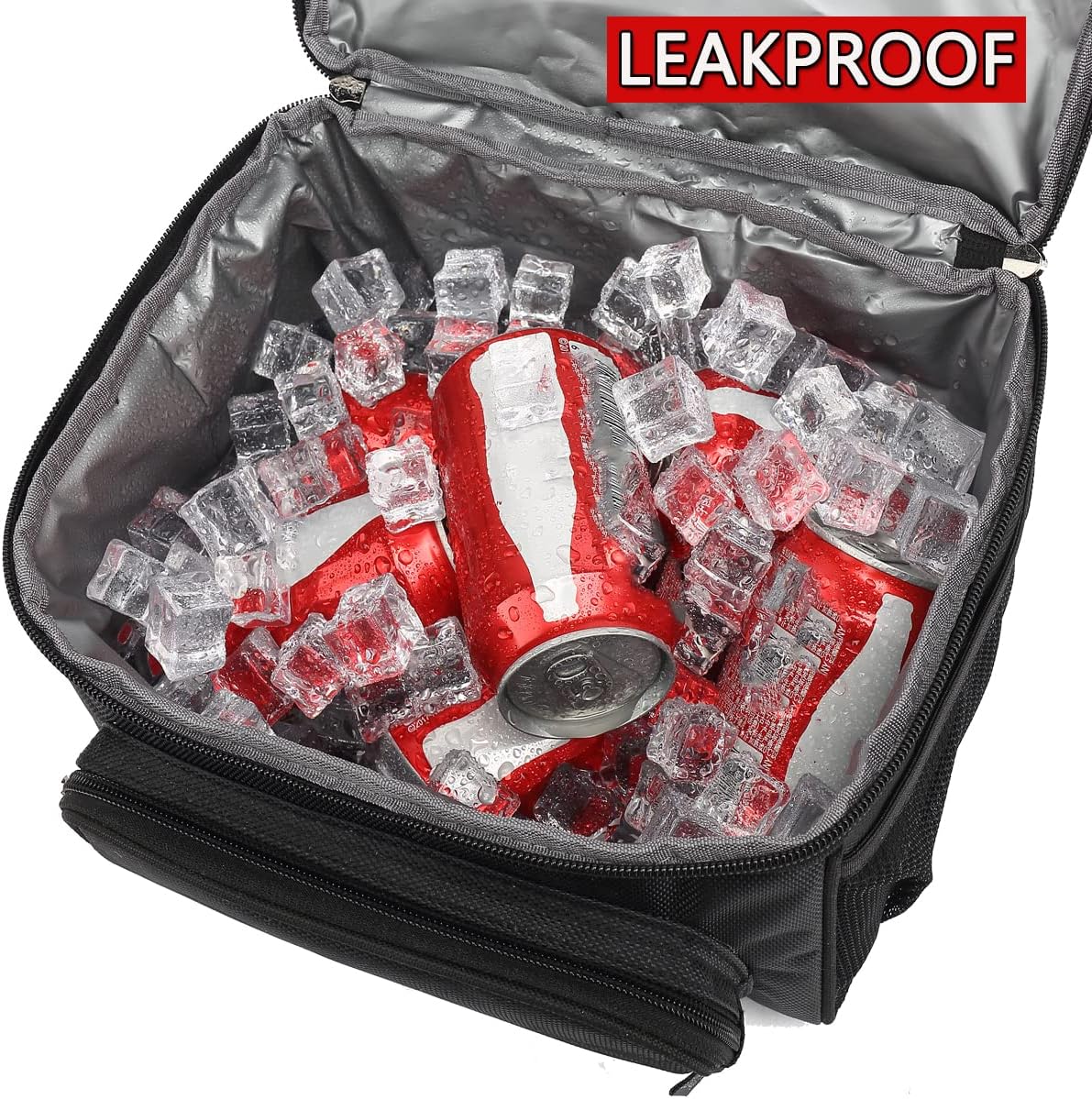 Insulated Lunch Bag Adult Lunch Box Large Tote Double Layer Cooler for Men, Women, with Adjustable Strap,Front Pocket and Mesh Side Pockets,Black