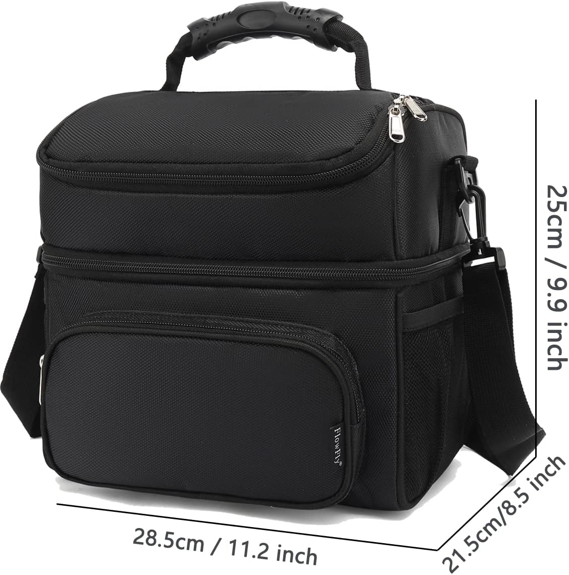 Insulated Lunch Bag Adult Lunch Box Large Tote Double Layer Cooler for Men, Women, with Adjustable Strap,Front Pocket and Mesh Side Pockets,Black