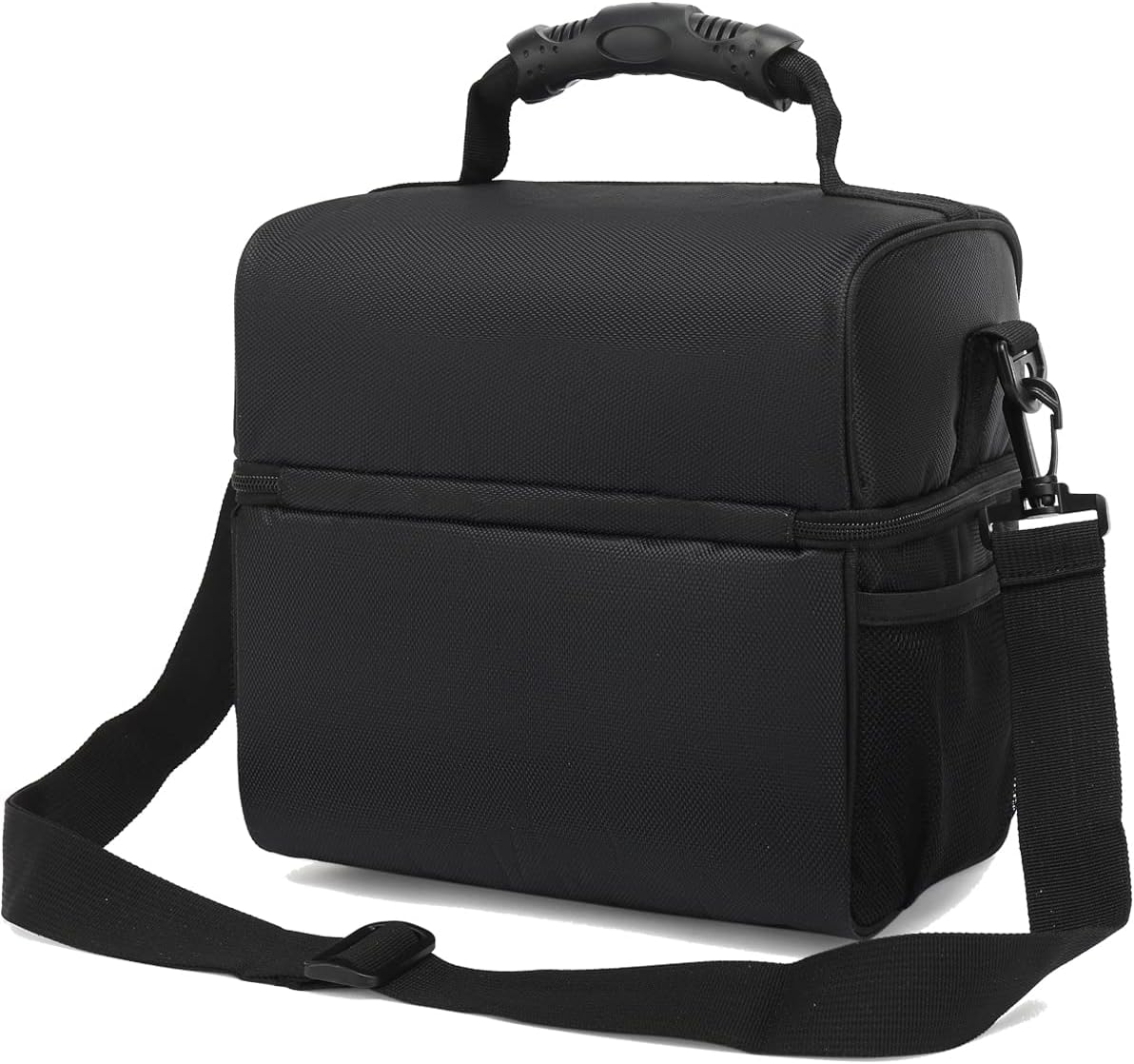 Insulated Lunch Bag Adult Lunch Box Large Tote Double Layer Cooler for Men, Women, with Adjustable Strap,Front Pocket and Mesh Side Pockets,Black