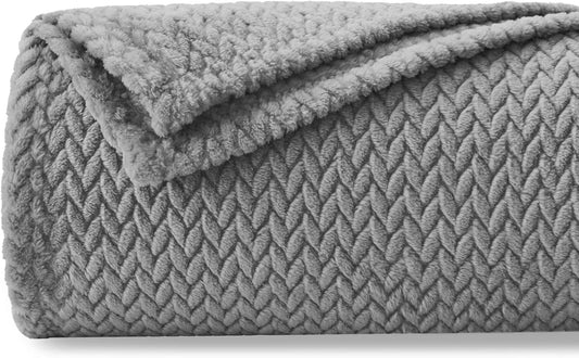 Super Soft Throw Size Blanket Grey Premium Silky Flannel Fleece Leaves Pattern Lightweight Bed Blanket All Season Use (Grey, Throw(50"x60"))