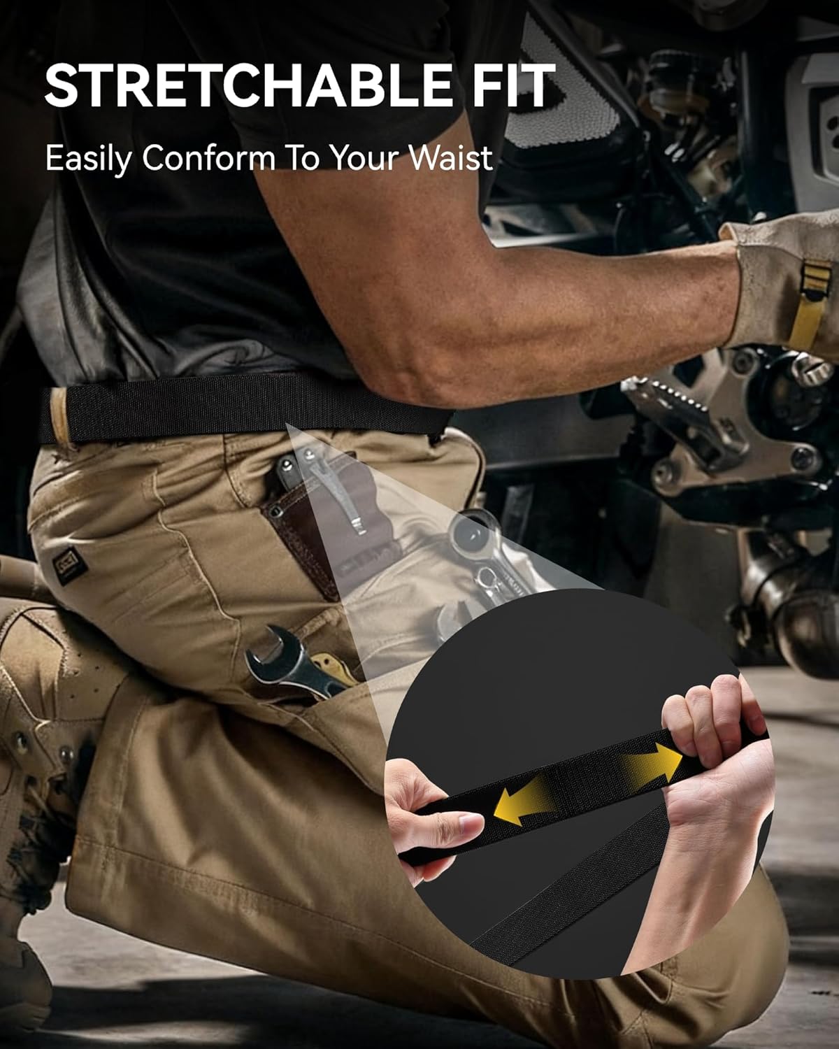 Tactical Belt Men - 1.5" Nylon Stretch Military Mens Belt - Quick Release for Work Heavy Duty