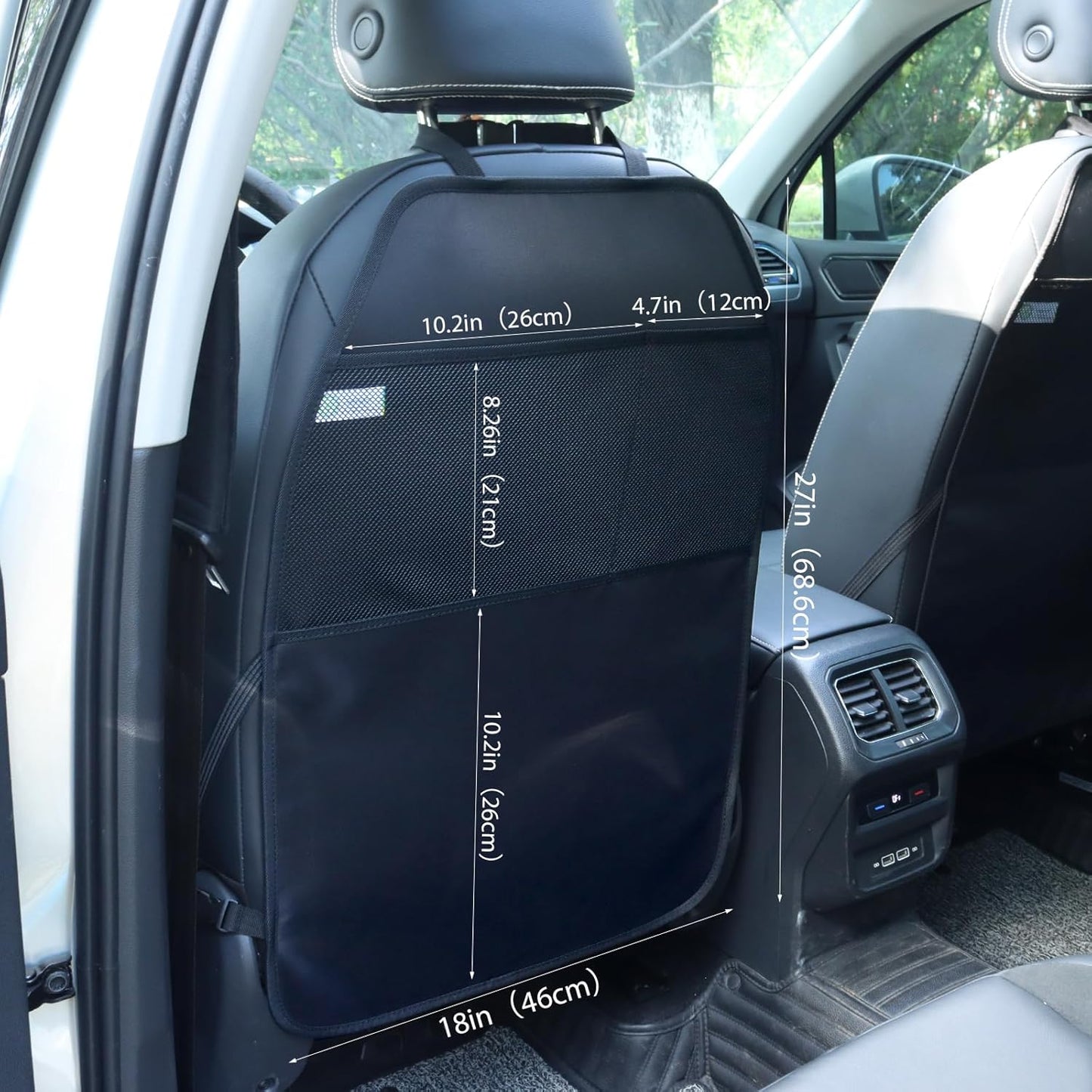 Car Seat Protector Large Kick Mat 2 Pack Durable Water Resistant Auto Seat Back Covers with 2 Mesh Pockets Protection Against Dust Mud Scratches (Black, 2-Pack)
