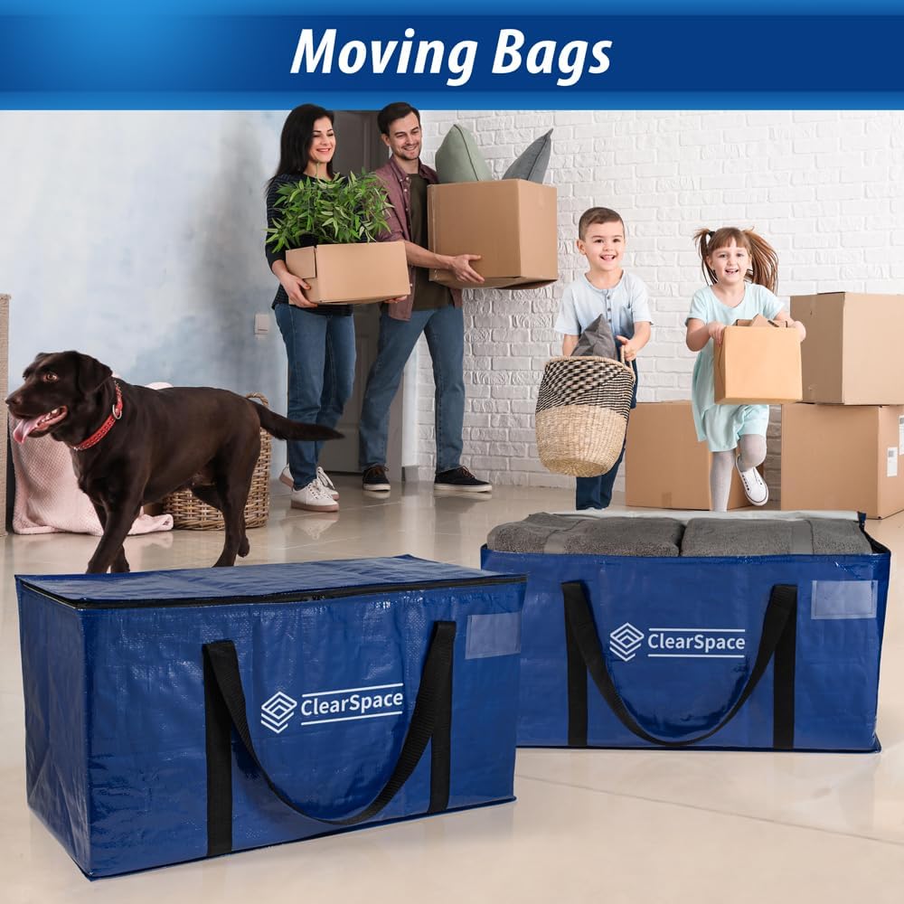 Heavy Duty Moving Bags or Storage Bag, 6 Pack – Large Moving Boxes with Backpack Straps, Zippers & Handles – Perfect for College Dorm, Traveling, Camping, Christmas Decorations