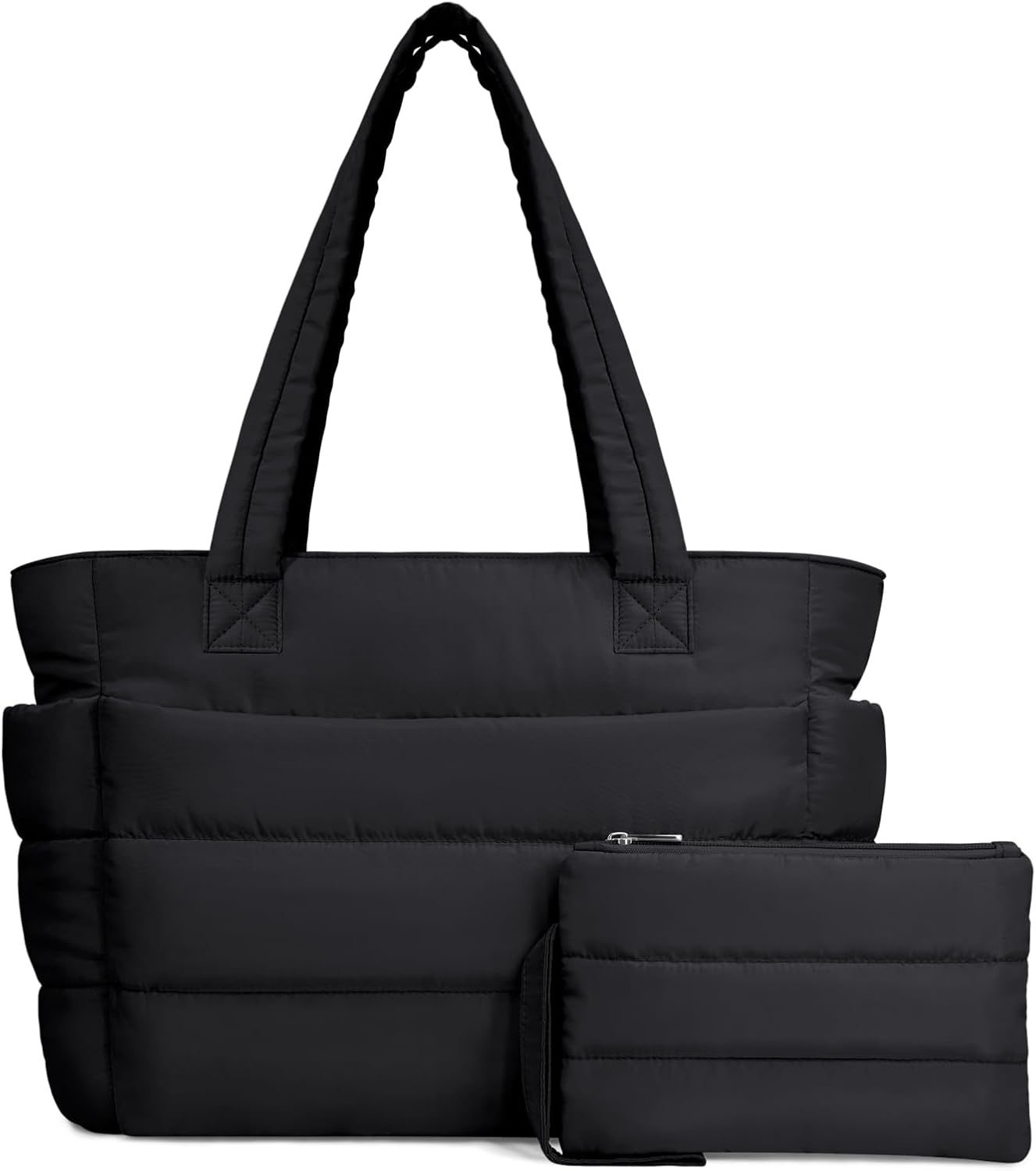 Puffer Tote Bag for Women, Lightweight Puffy Handbag with Compartments, Quilted Shoulder Bag for Work, Travel, Gym