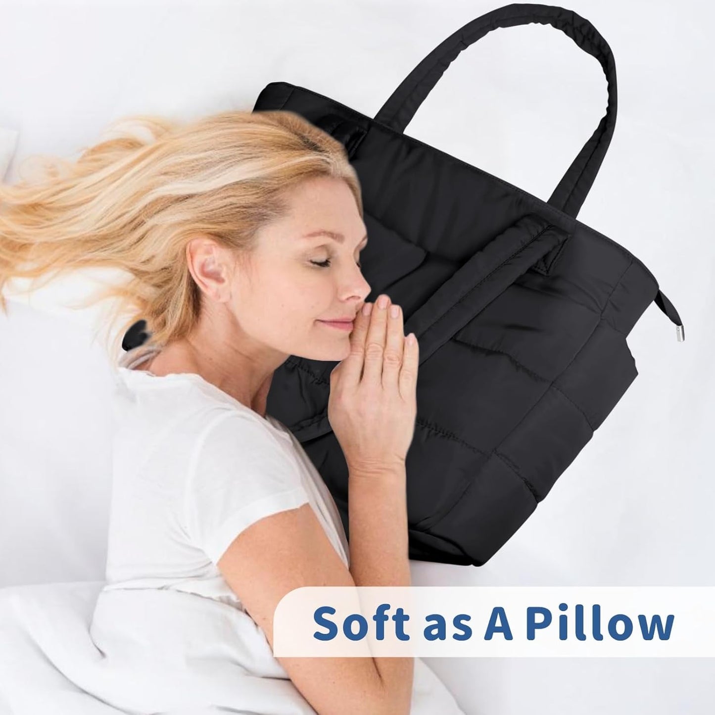 Puffer Tote Bag for Women, Lightweight Puffy Handbag with Compartments, Quilted Shoulder Bag for Work, Travel, Gym