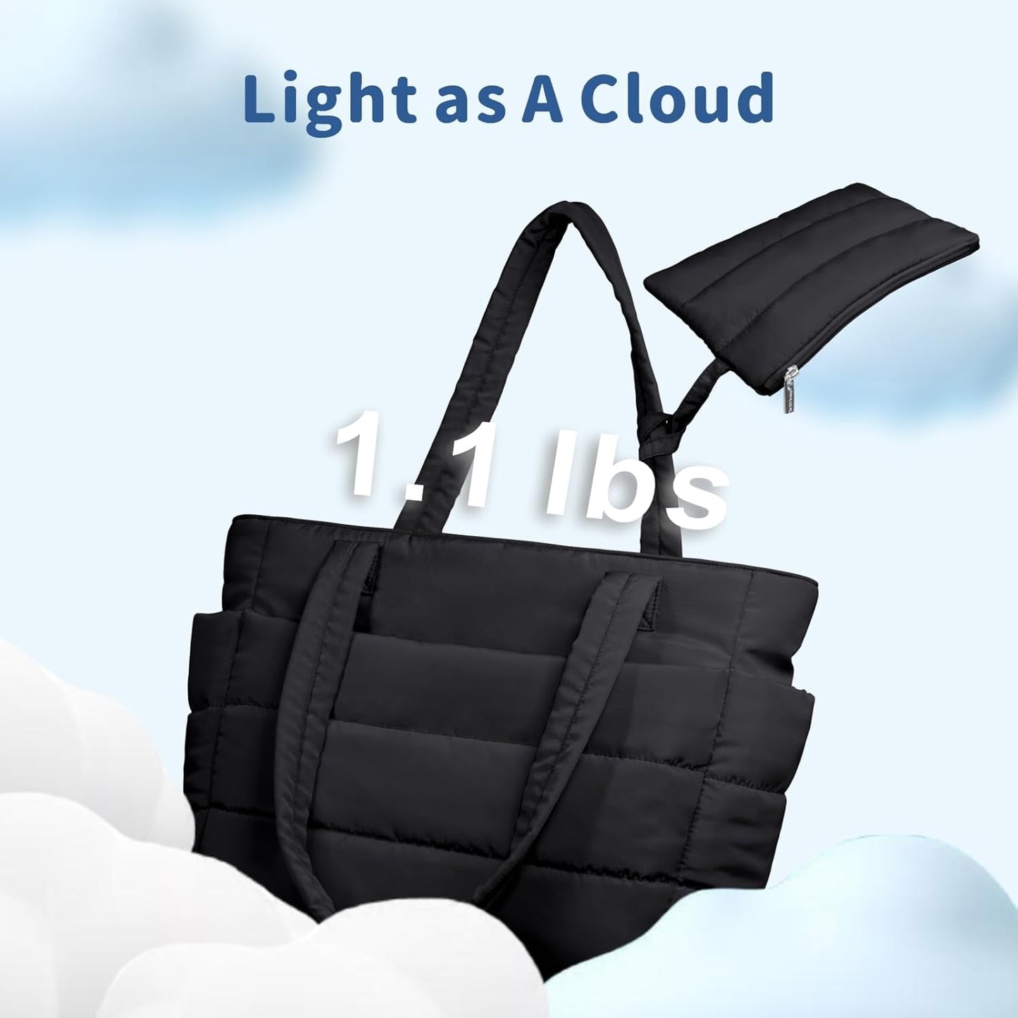 Puffer Tote Bag for Women, Lightweight Puffy Handbag with Compartments, Quilted Shoulder Bag for Work, Travel, Gym
