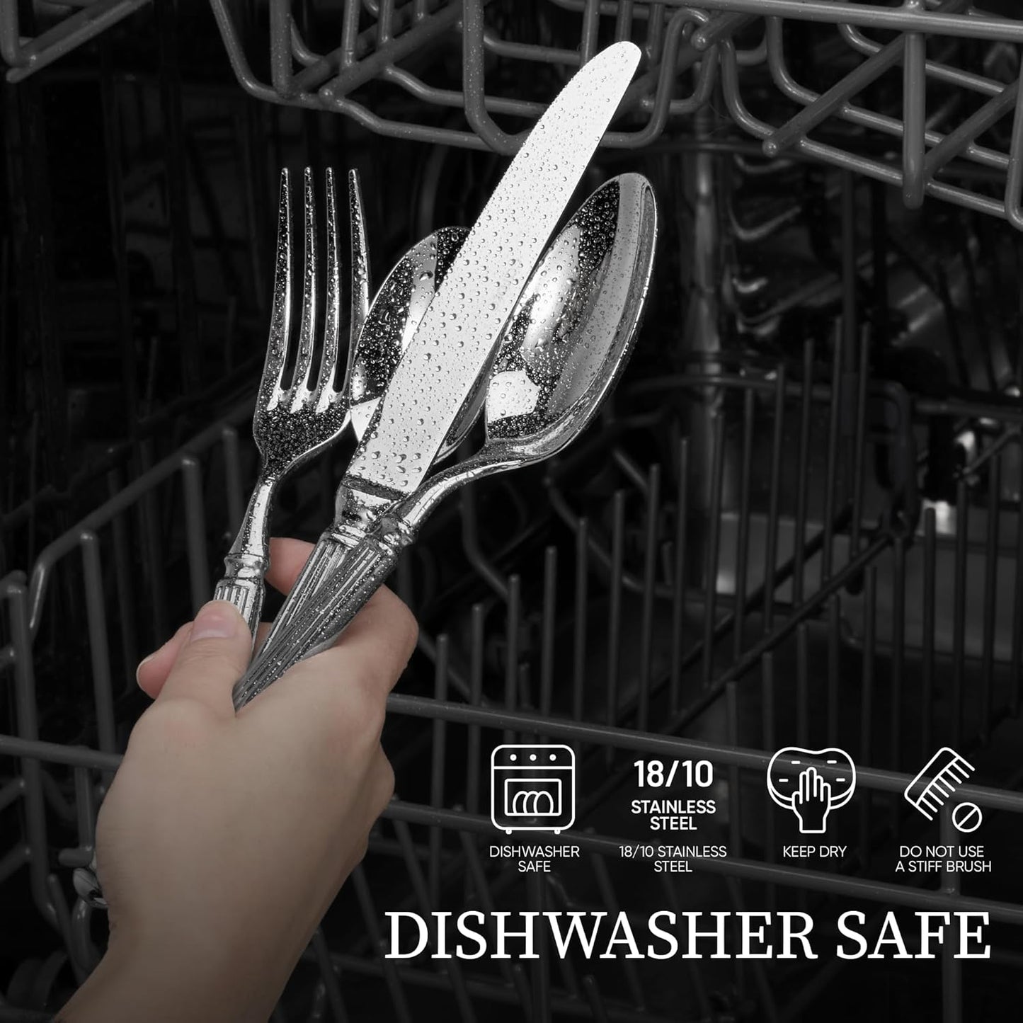 20 Pieces Silverware Set, Premium 18/10 Stainless Steel Flatware Set, Luxury Cutlery Set for 4, Dishwasher Safe for Home and Kitchen with Relief Patterns Handle, Party, Wedding, Silver