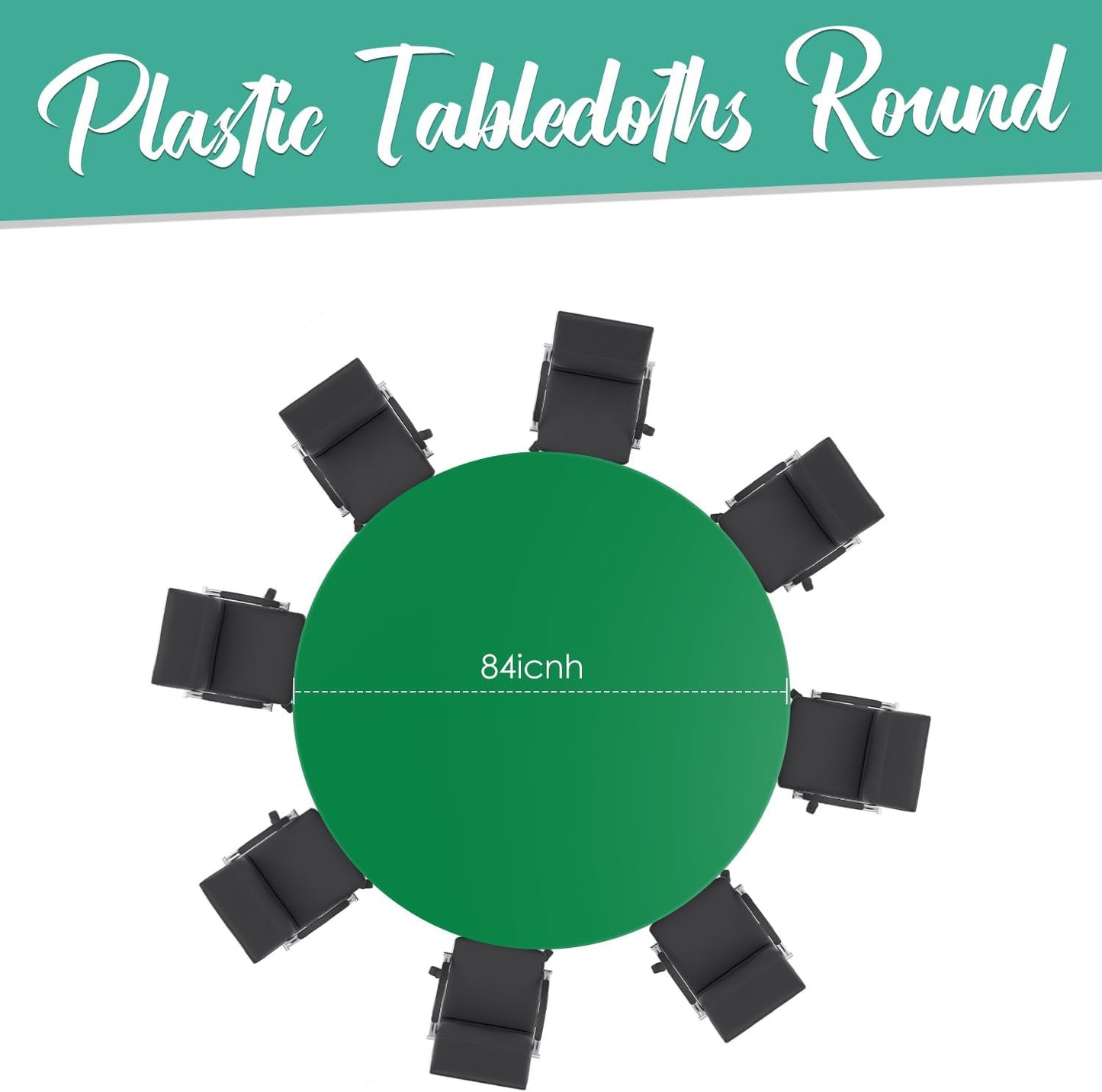 Green 12 Pack Plastic Tablecloths 84" Disposable Round Table Cloth Plastic Table Cover for Party Disposable Tablecloths