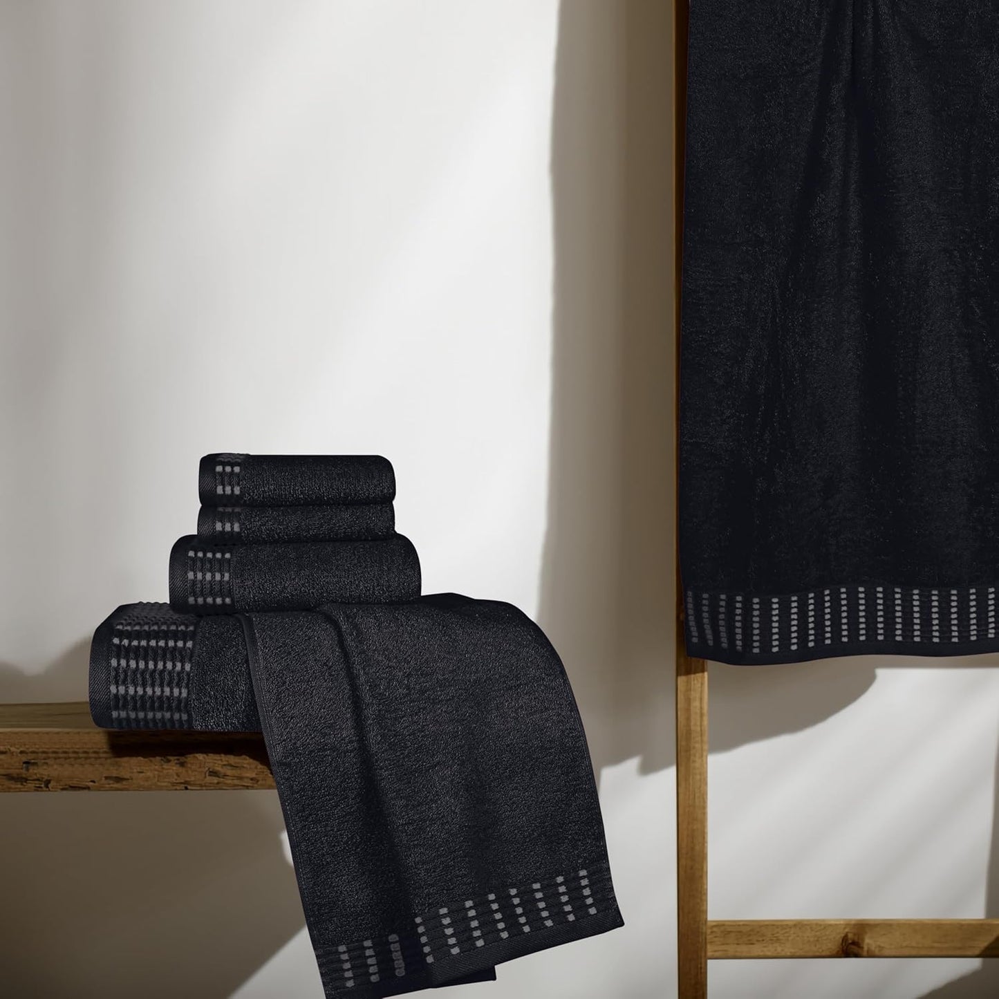 Ultra Soft 6 Pack Cotton Towel Set, Contains 2 Bath Towels 28x55 inch, 2 Hand Towels 16x24 inch & 2 Wash Coths 12x12 inch, Ideal Everyday use, Compact & Lightweight - Black