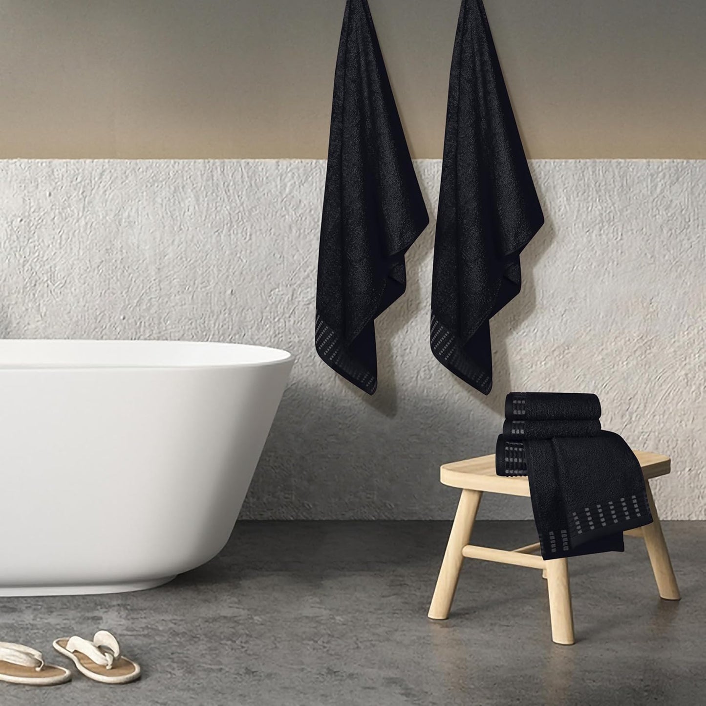 Ultra Soft 6 Pack Cotton Towel Set, Contains 2 Bath Towels 28x55 inch, 2 Hand Towels 16x24 inch & 2 Wash Coths 12x12 inch, Ideal Everyday use, Compact & Lightweight - Black
