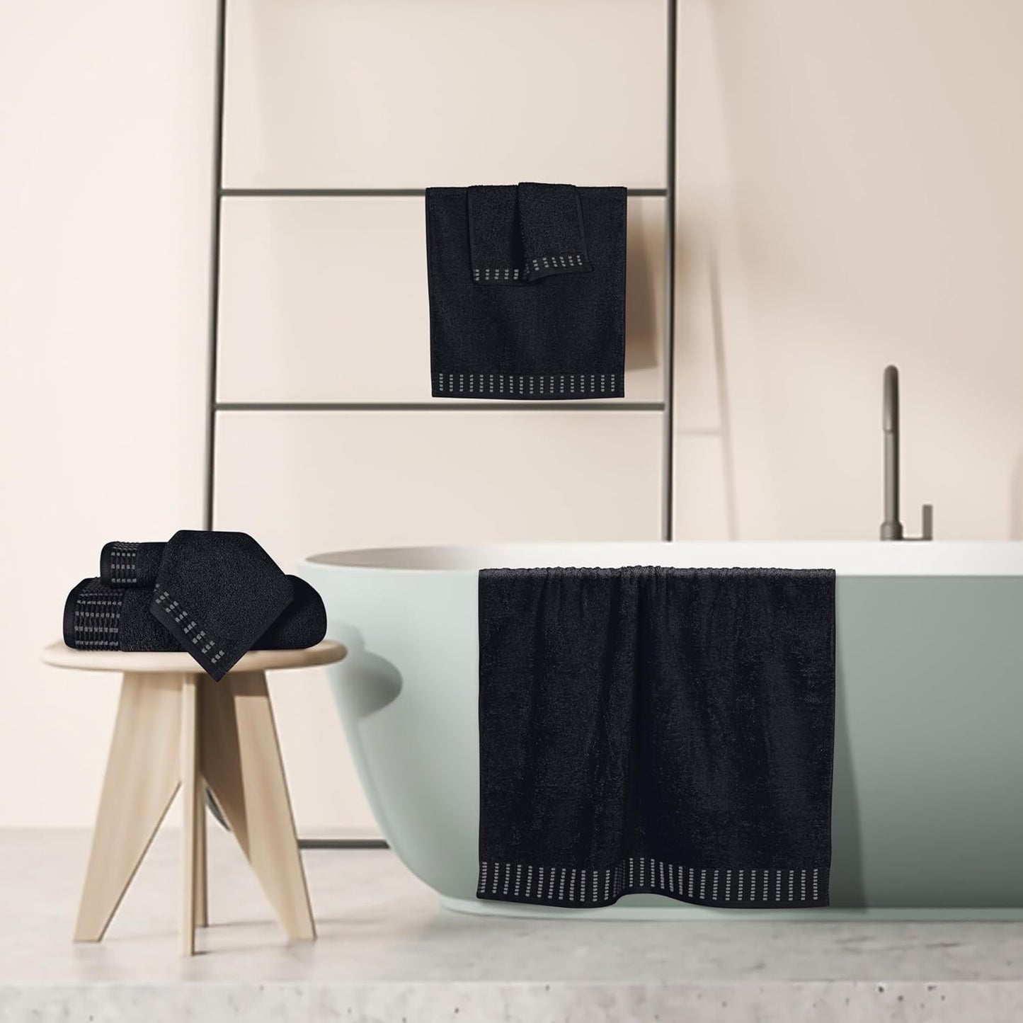 Ultra Soft 6 Pack Cotton Towel Set, Contains 2 Bath Towels 28x55 inch, 2 Hand Towels 16x24 inch & 2 Wash Coths 12x12 inch, Ideal Everyday use, Compact & Lightweight - Black