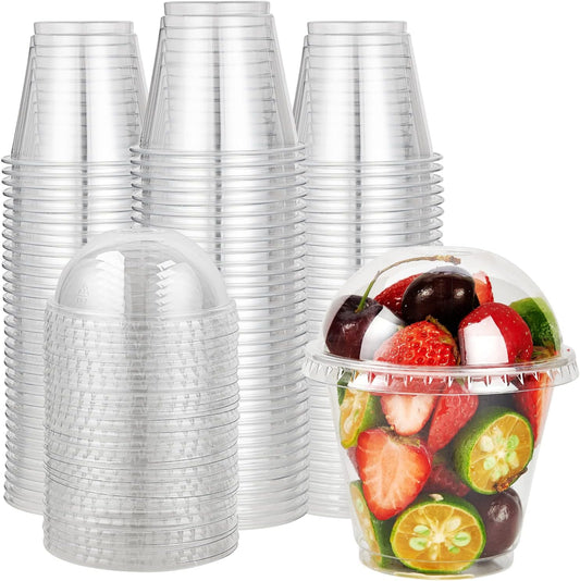 200 PACK 9 oz Clear Plastic Cups With Dome Lids, Crystal Clear Dessert Cups for Ice Cream, Latte, Cold Drinks