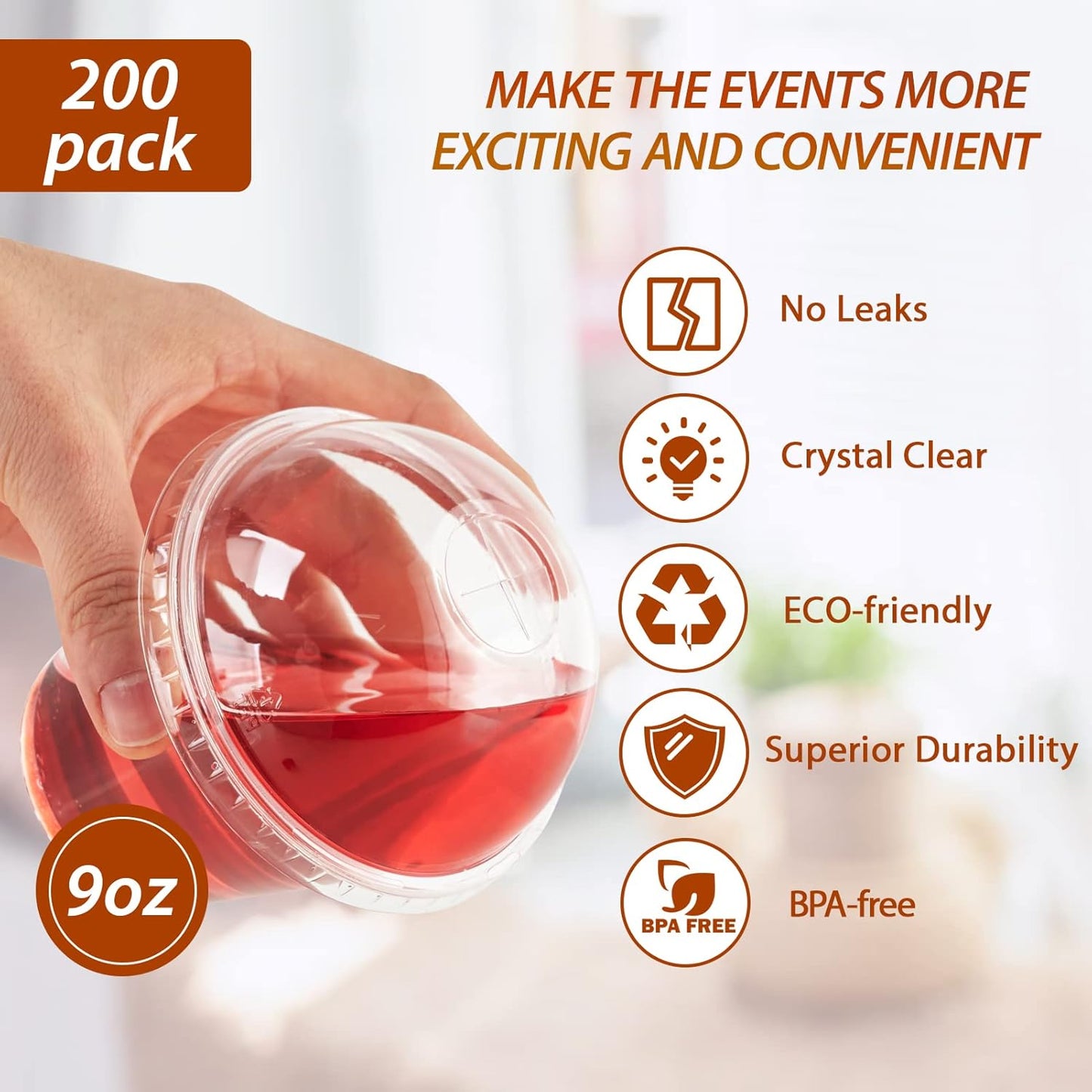 200 PACK 9 oz Clear Plastic Cups With Dome Lids, Crystal Clear Dessert Cups for Ice Cream, Latte, Cold Drinks